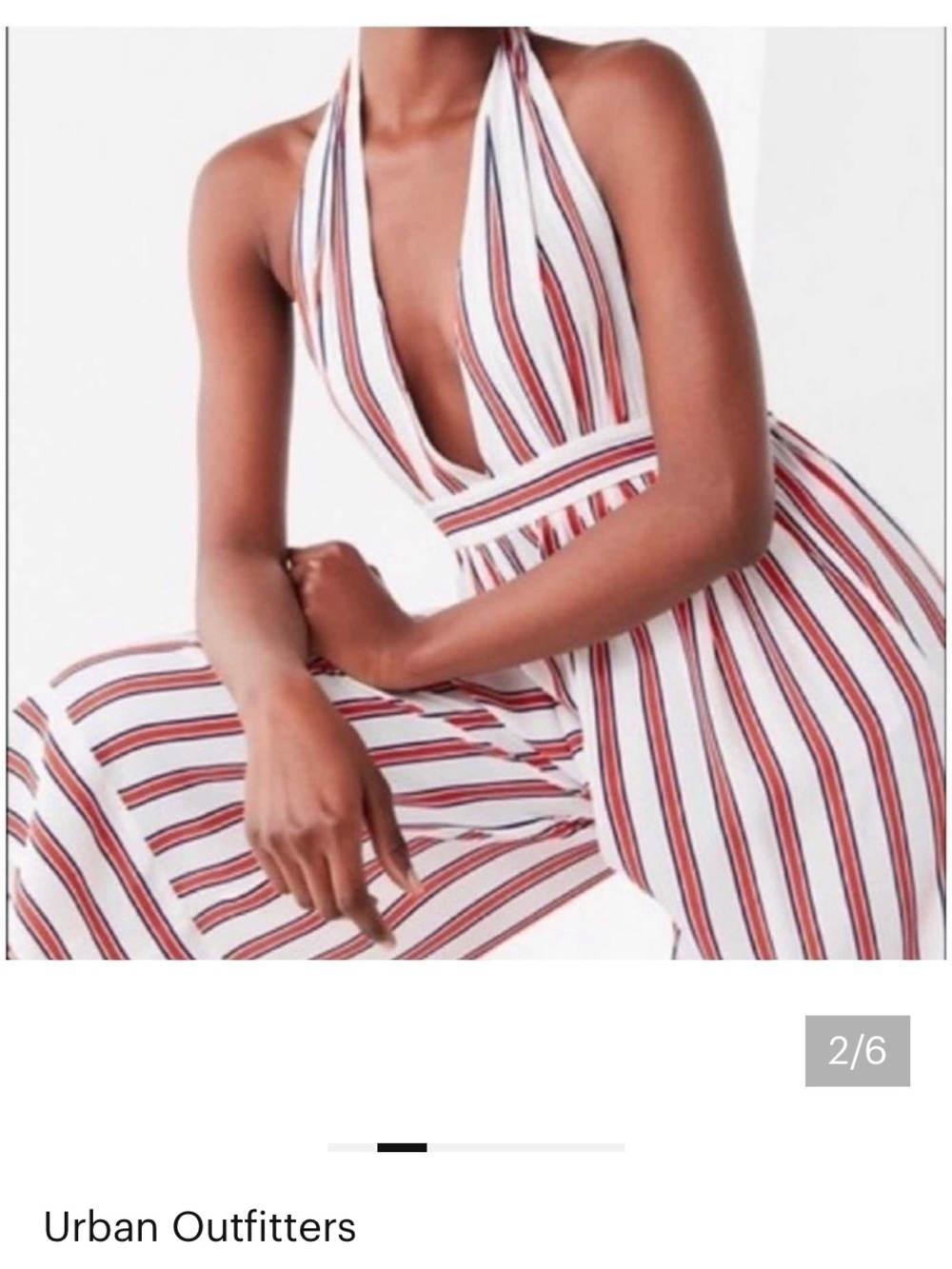 Urban Outfitters White Halter Jumpsuit with Red & Navy Stripes